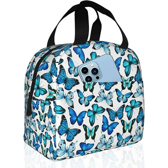 Sunyuer Insulated Lunch Bag for Women, Butterfly Lunch Box, Waterproof Reusable Tote Bag with Pocket, Picnic