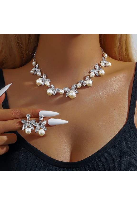 Butterfly Pearl Set for Women, Earrings Necklace Pearl Set, Cute Butterfly Jewelry, Romantic Jewelry Accessories