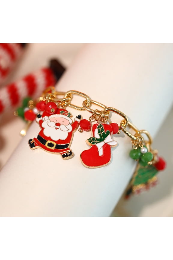 Christmas Bracelet for Women Jingle Bells Snowflake Christmas Tree Charms Crystal Bracelet Festive Party Outfit Jewelry Gifts