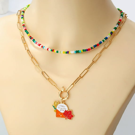 Sunyuer Christmas Necklaces for Women Handmade Beaded Layered Choker Colorful Festive Necklace with Santa Pendant, Holiday Jewelry Gift