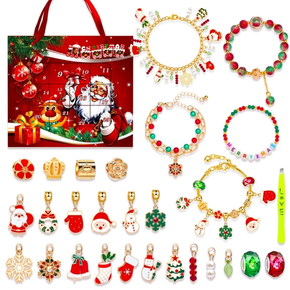 Sunyuer Christmas Vacation Advent Calendar 2024 Family Bracelet Countdown Blind Box DIY Bracelets Ornament Christmas Vacation Advent Calendar Christmas Gift Set for Women