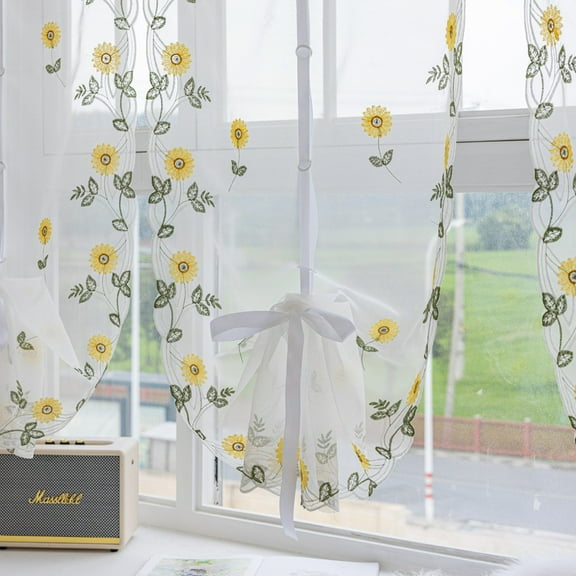 Sunyuer Chrysanthemum Tulle Yarn Curtains Sheer Living Room Window Decoration, Width 23.6 Inch, 1 Panel