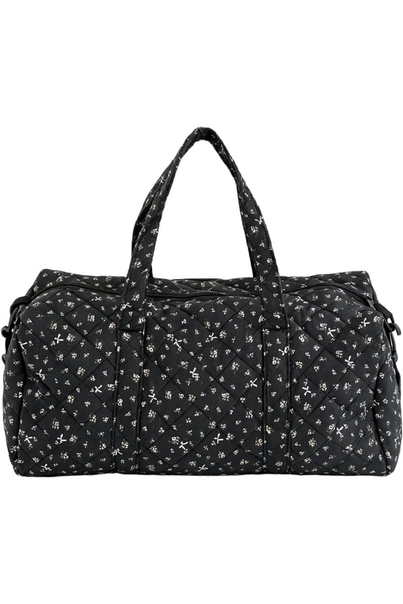 Coquette Floral Cotton Boston Tote Bag, Women’s Quilted Puffy Shoulder Travel Bag, Trendy Large Capacity Fall Purse