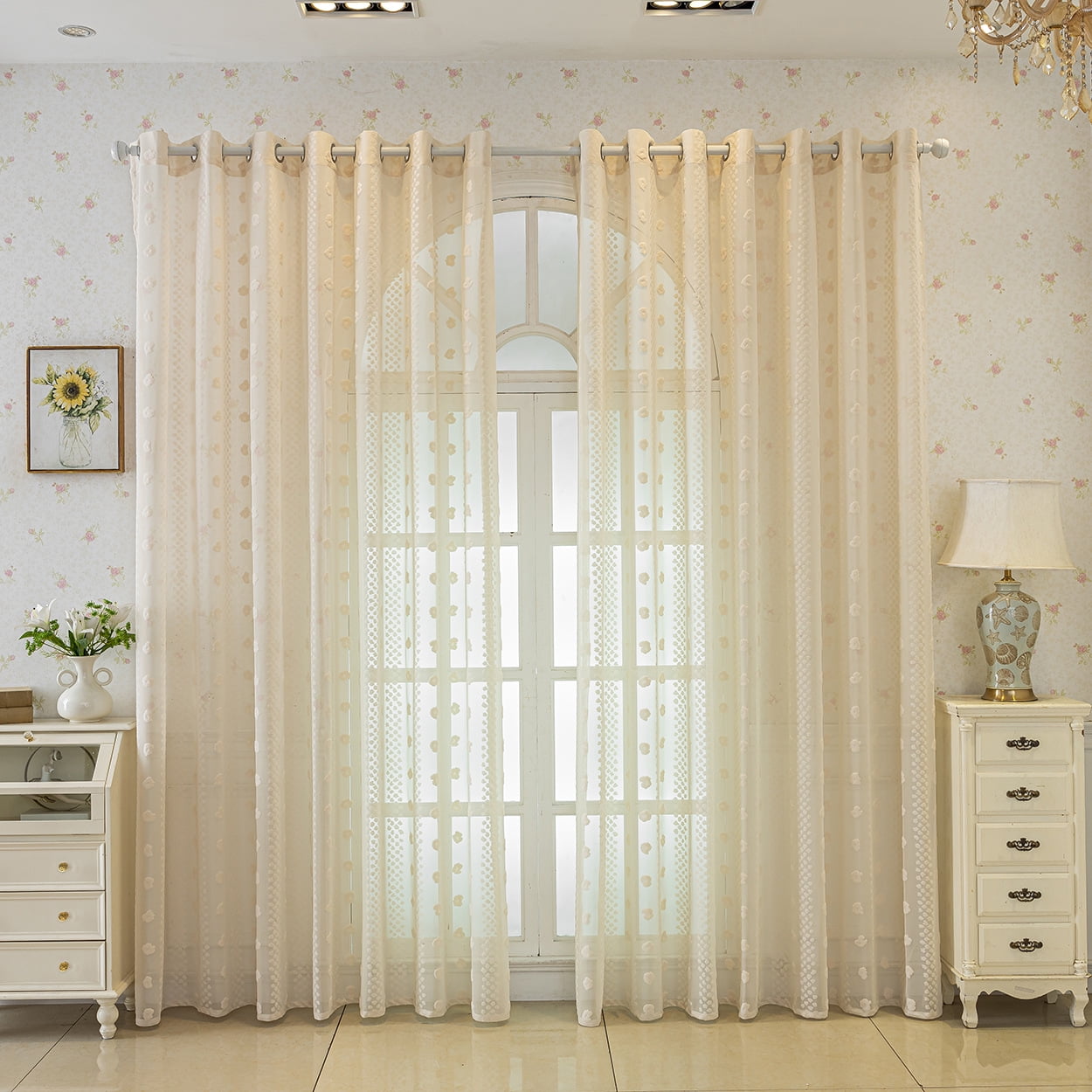 Sunyuer Curtains for Living Room and Bedroom - White Pom Pom Semi ...