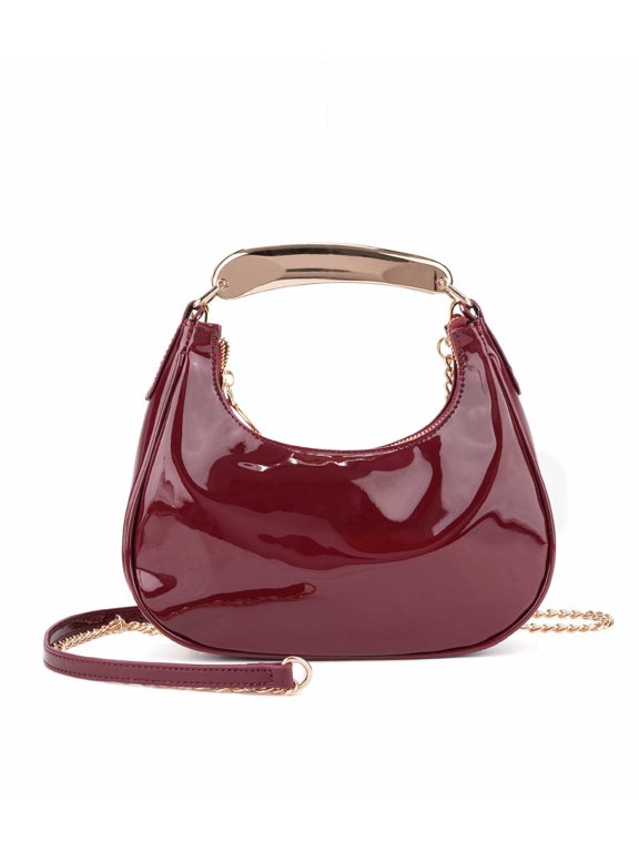 Cute Metallic Purses for Women Stylish Crescent Shoulder Bag Small Gold Crossbody Purse Patent Underarm Moon Bag