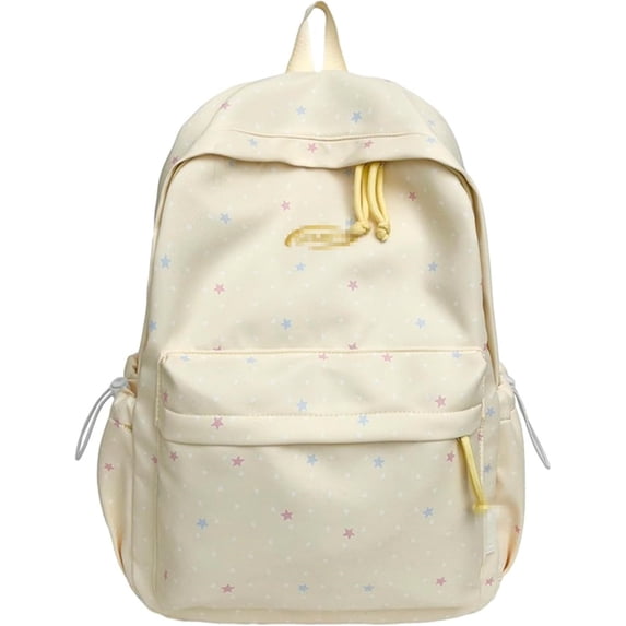 Sunyuer Cute Star Heart Print Backpack for Women, Lightweight Water Resistant Nylon Casual Daypack, Large Capacity Multi Pocket Backpack, Aesthetic Simple Travel Commuter Backpack(Yellow)