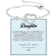 Sunyuer To My Daughter Forever Connected Bracelet, Infinity Forever Love Heart Bracelets You Are Always In Mine From Mom Cubic Zirconia Adjustable Inspirational Gift Jewelry