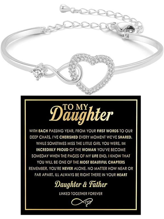 To My Daughter Forever Connected Bracelet, Infinity Forever Love Heart Bracelets You Are Always In Mine From Mom Cubic Zirconia Adjustable Inspirational Gift Jewelry