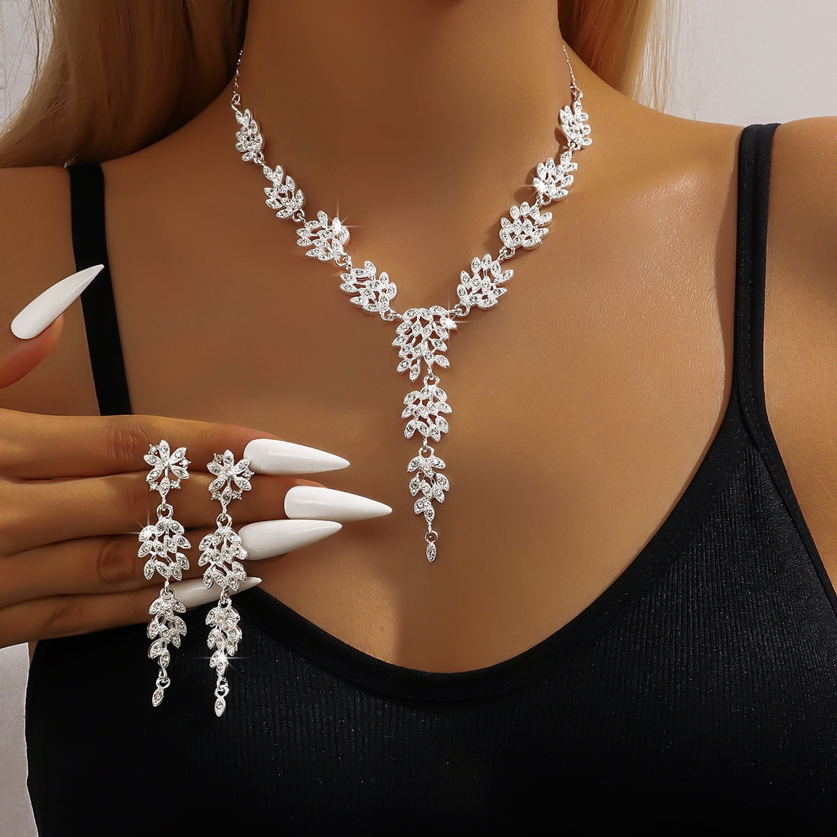 Sunyuer Elegant Bridal Necklace Earrings Wheat Shape Wedding Prom Dress  Accessories Rhinestones Jewelry Sets for Bride Bridesmaid - Walmart.com