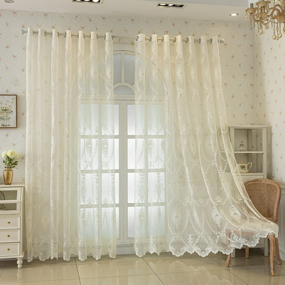 Sunyuer European Jacquard Sheer Curtains Embroidered Tulle Curtains Living Room Bedroom Luxury Translucent Curtains,2 Panels
