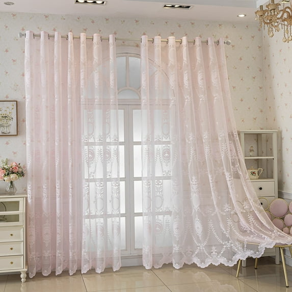 Sunyuer European Jacquard Sheer Curtains Embroidered Tulle Curtains Living Room Bedroom Luxury Translucent Curtains,2 Panels