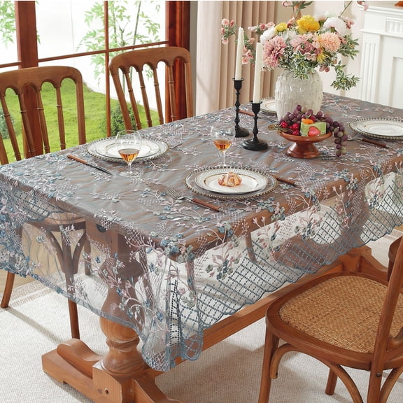 Sunyuer Floral Embroidery Lace Tablecloth Colorful Embroidered Lace Table Cover Overlay for Party Wedding Kitchen Dining Home Decorations