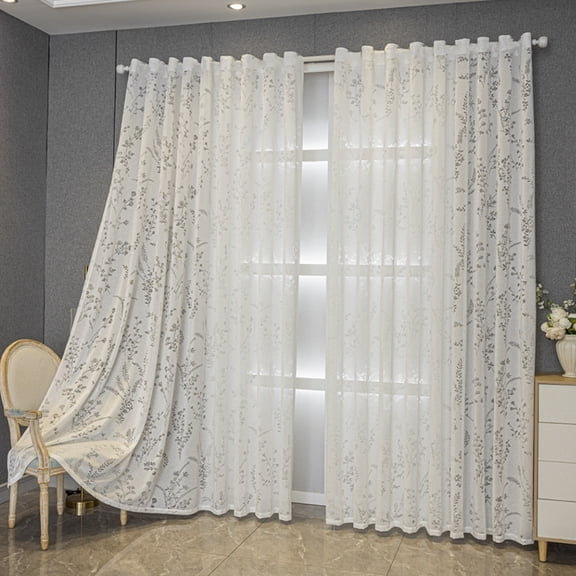 Sunyuer Floral Jacquard Sheer Curtains 2 Panels for Living Room Bedroom Semi Lace Flower Privacy Light Filtering Non-See-Through Grommet Window Drapes
