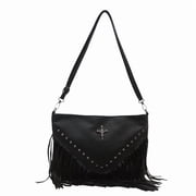Sunyuer Fringe Purses for Women, Vintage PU Leather Tassel Purse Hobo Bag, Gothic Punk Studded Crossbody Bag Shoulder Bag