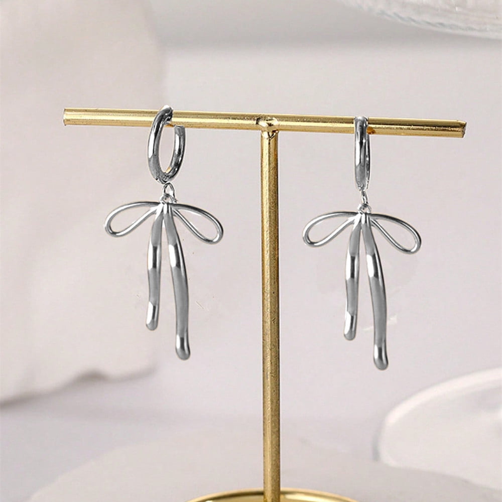 Large Ribbon Hoop Sunyuer Gold Bow Ribbon Hoop Earrings - Long Ribbon Drop Dangle Bow Tie ...