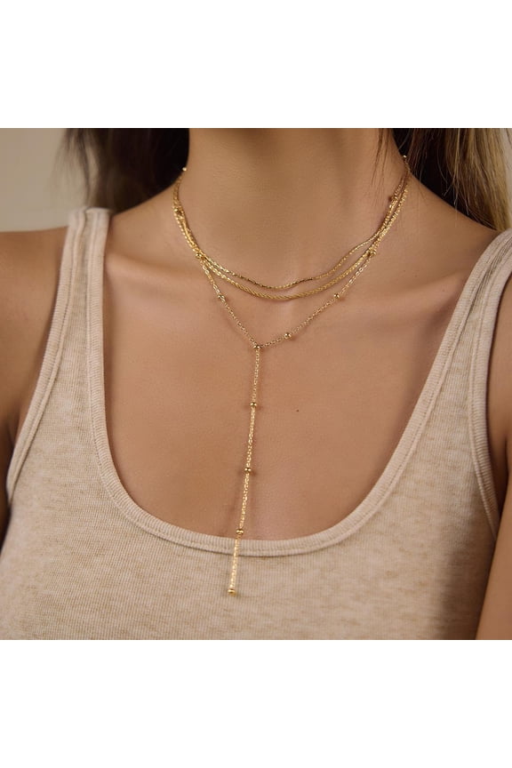 Gold Necklace for Women, Dainty Gold Long Necklaces 18k Gold Plated Prom Lariat Necklace Cute Choker Necklaces for Women Trendy Stuff Fashion Costume Gold Accessories Christmas Jewelry Gifts