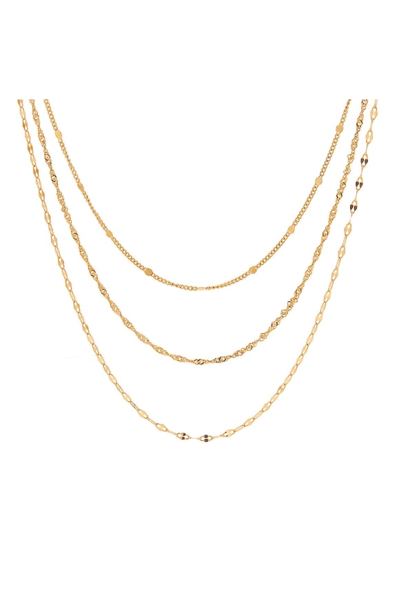 Golden 18K Gold-Plated Three-Layered Necklace - Fade-Resistant Titanium Steel Fashion Jewelry for Women, Versatile & Stylish