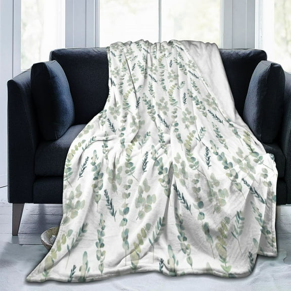 Sunyuer Green Sage Print Flannel Fleece Blanket, Air Conditioning Blanket Throw Blanket Ultra-Soft Cozy Blankets for Bed Couch Chair Car Living Room 60"X50"