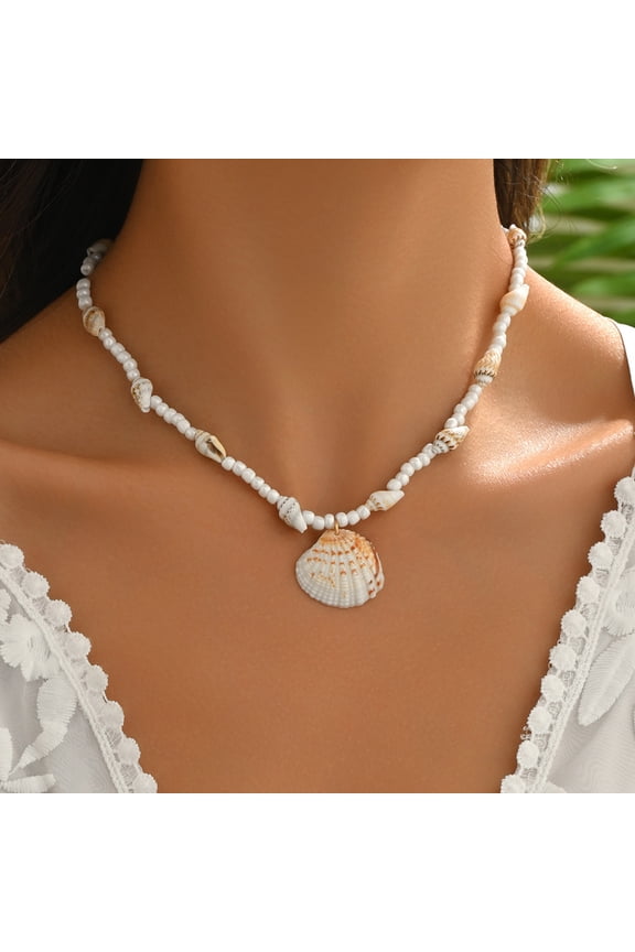 Handmade Sea Shell Necklace for Women Summer Adjustable Natural Shell Collar Necklace
