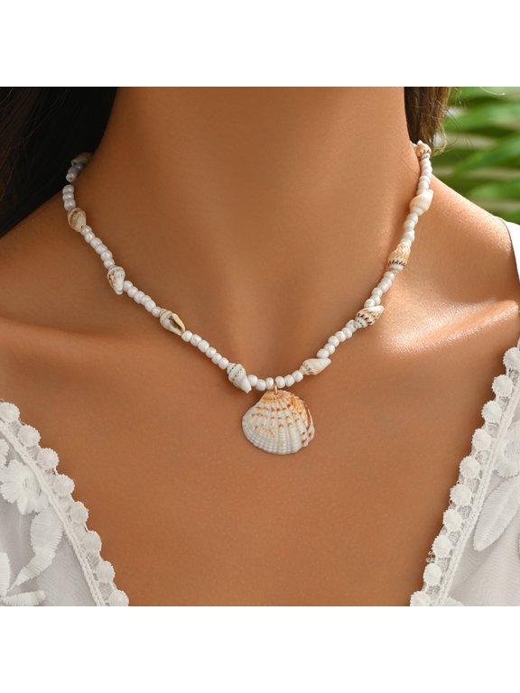 Handmade Sea Shell Necklace for Women Summer Adjustable Natural Shell Collar Necklace