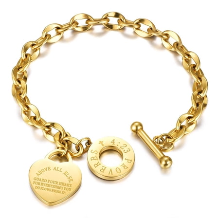 Sunyuer Heart Charm Bracelet Toggle Closure Link Chain Jewelry Stainless Steel Dainty Gift For Mother Women