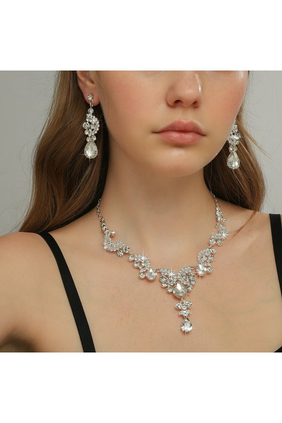 Jewelry Set Sparkly Rhinestone Necklace Earrings Sets Prom Costume Bridal Jewelry Set for Women