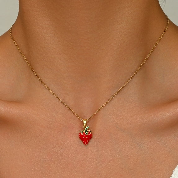 Sunyuer Kawaii Cute Dainty Gold Plated Fruit Food Pendant Necklaces, Simple Jewelry Accessories Gifts for Women