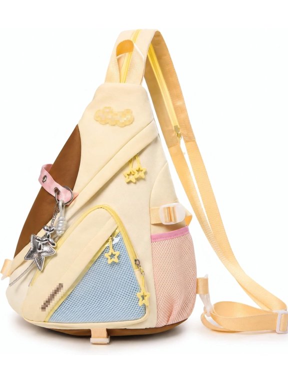 Kawaii Star Convertible Ita Sling Backpack, Clear Window Crossbody Chest Bag, Multiway Single Shoulder Daypack, Cute Casual Commute Bag for Travel