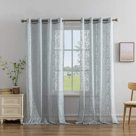 Sunyuer Lace Curtains for Bedroom Living-Room Wheat Embroidered Voile Drapes Light Filtering Wedding Lace Sheer Curtain Panels for Grommet Top, 2 Panels