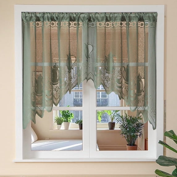 Sunyuer Lace Swag Curtains for Kitchen Window Doorway Flower Curtains Valance for Living Room Rod Pocket Light Filtering Sheer Short Curtains for Coffee Decor, 1 Panel