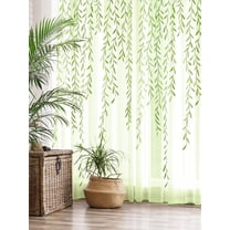 Sunyuer Leaf Sheer Curtains 2 Panels, Vine Patterned Green Sheers Rod Pocket Leaves Voile Drapes Willow Design Window Curtain for Bedroom, Living Room, Balcony, Sunroom,Doorway Decor