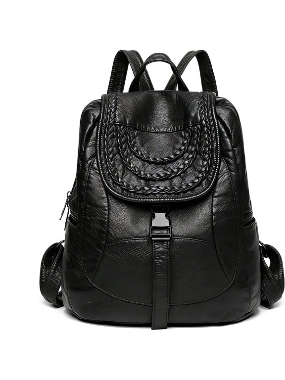 Lightweight Woven PU Leather Backpack – 3-Way Carry, Multi-Pocket Organized & All-Season Versatile