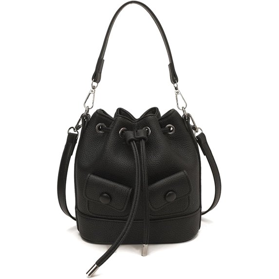Sunyuer Mini Drawstring Bucket Bag for Women, Vintage PU Leather Crossbody Purse, Fashion Small Handbag with Detachable Strap, Casual Shoulder Bag for Daily Shopping Travel
