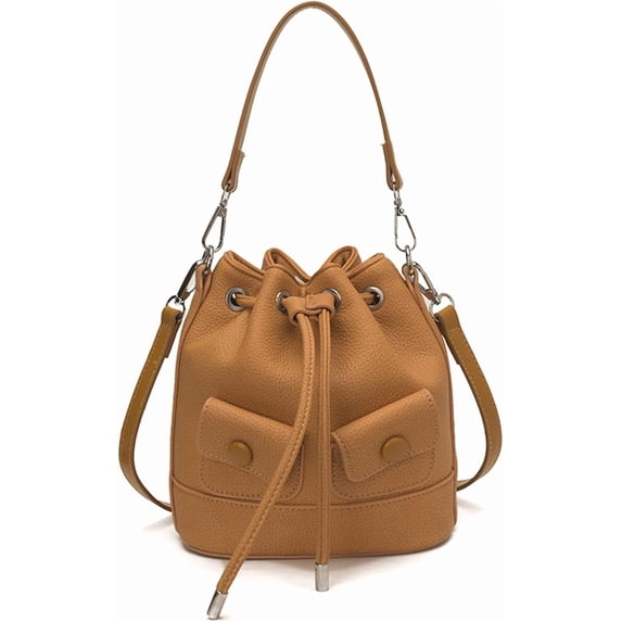 Sunyuer Mini Drawstring Bucket Bag for Women, Vintage PU Leather Crossbody Purse, Fashion Small Handbag with Detachable Strap, Casual Shoulder Bag for Daily Shopping Travel
