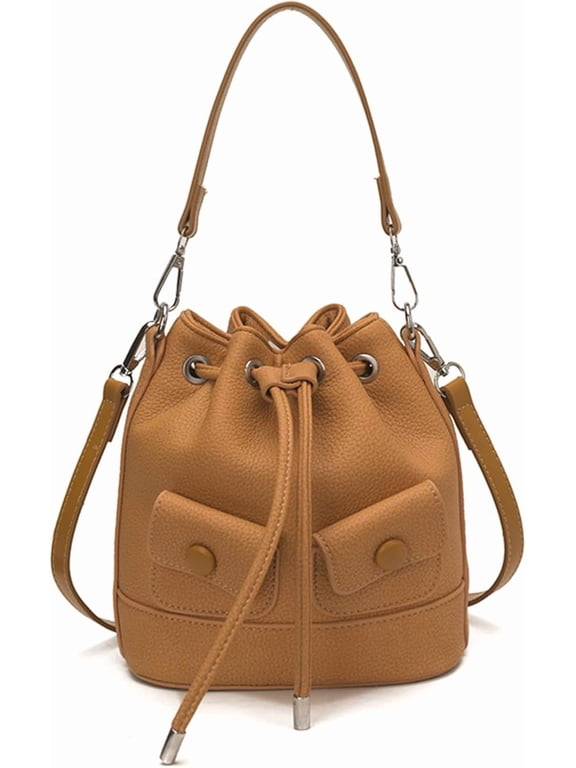 Mini Drawstring Bucket Bag for Women, Vintage PU Leather Crossbody Purse, Fashion Small Handbag with Detachable Strap, Casual Shoulder Bag for Daily Shopping Travel
