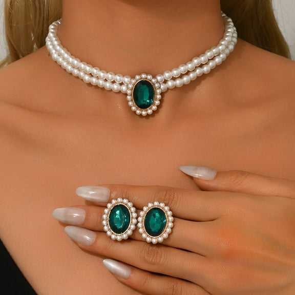 Sunyuer Pearl Necklace Jewelry Set Wedding Pearls Earrings Necklaces Set Bridal Crystal Jewelry for Women