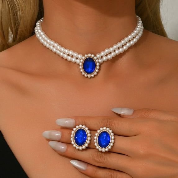 Sunyuer Pearl Necklace Jewelry Set Wedding Pearls Earrings Necklaces Set Bridal Crystal Jewelry for Women