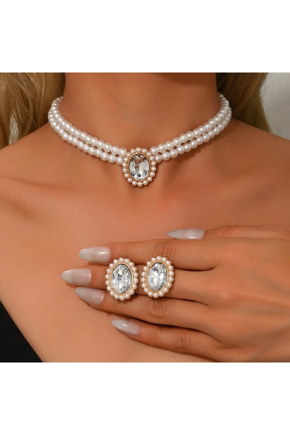 Pearl Necklace Jewelry Set Wedding Pearls Earrings Necklaces Set Bridal Crystal Jewelry for Women