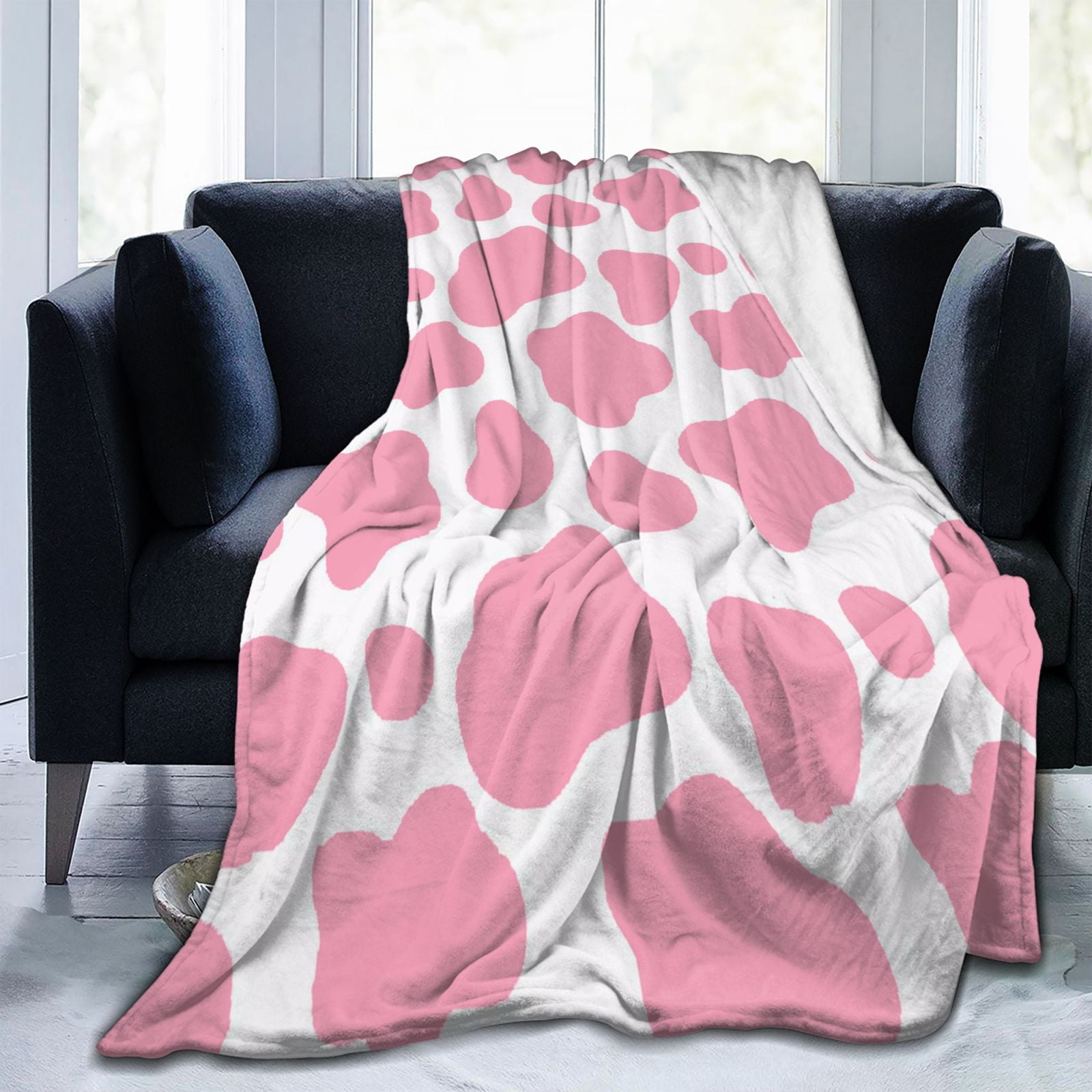 Pink Gray Cow Pattern Print Hooded Blanket main image 0