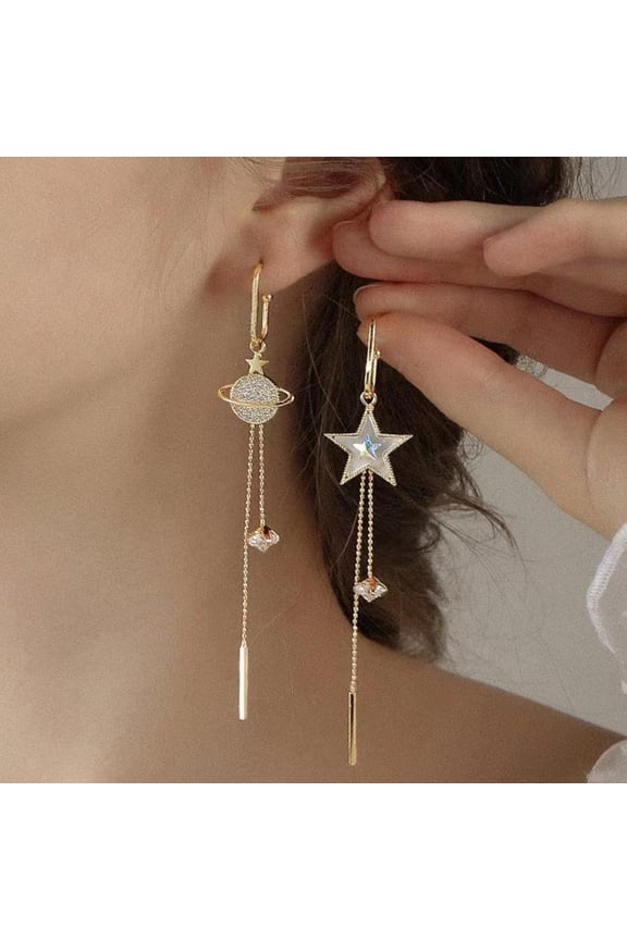 Planet and Star Earrings for Women, Asymmetrical Stud Dangle Drop Earrings, Boho Bohemian Earring, Galaxy Celestial Jewelry for Everyday Wear