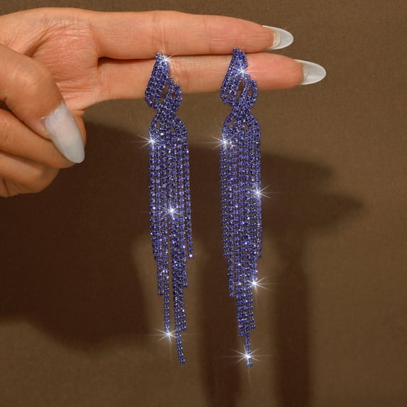 Sunyuer Prom Earrings Jewelry Sparkly Rhinestone Earrings for Women Long Tassel Bling Crystal Chandelier Earring Prom Dress Outfit Accessories Wedding Guest Dresses for Women
