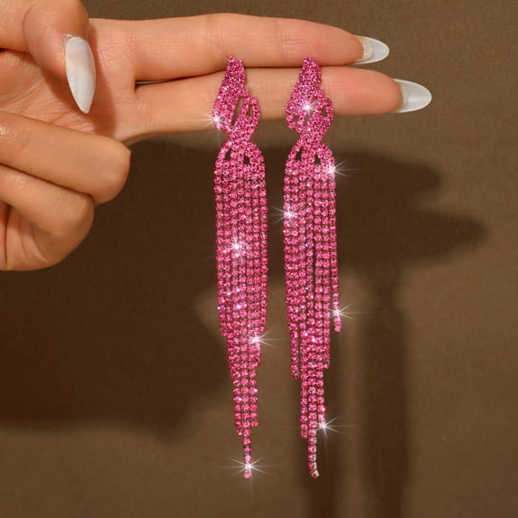 Sunyuer Prom Earrings Jewelry Sparkly Rhinestone Earrings for Women Long Tassel Bling Crystal Chandelier Earring Prom Dress Outfit Accessories Wedding Guest Dresses for Women