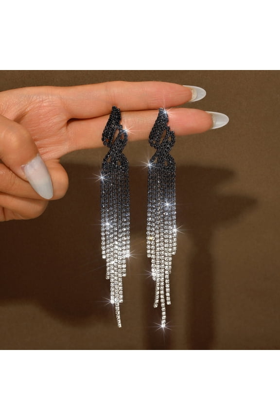 Prom Earrings Jewelry Sparkly Rhinestone Earrings for Women Long Tassel Bling Crystal Chandelier Earring Prom Dress Outfit Accessories Wedding Guest Dresses for Women