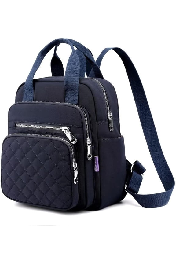 Quilted Nylon Backpack for Women, Casual Square Bag Waterproof Multi-Pockets Stylish Daypack Lightweight Top Handle Satchel