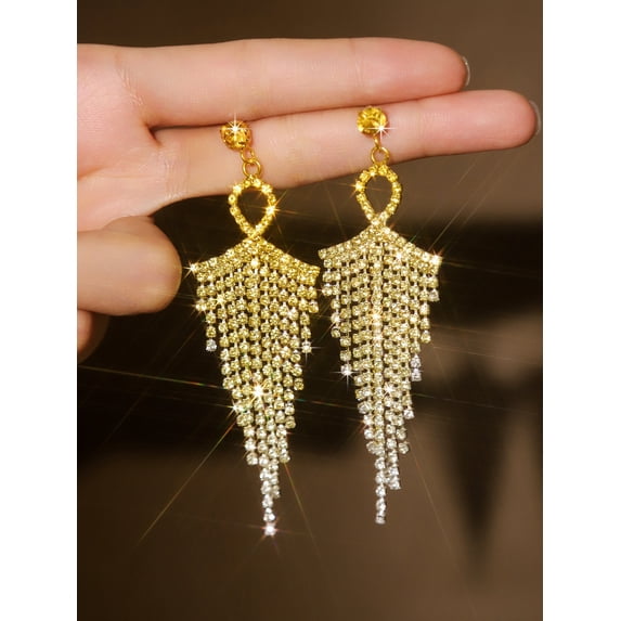 Sunyuer Rhinestone Earrings for women,Long Earrings Dangle Dangling Bling Earring Crystal Rhinestone Statement Drop Tassels rhombus Earrings for Prom Fashion Jewelry