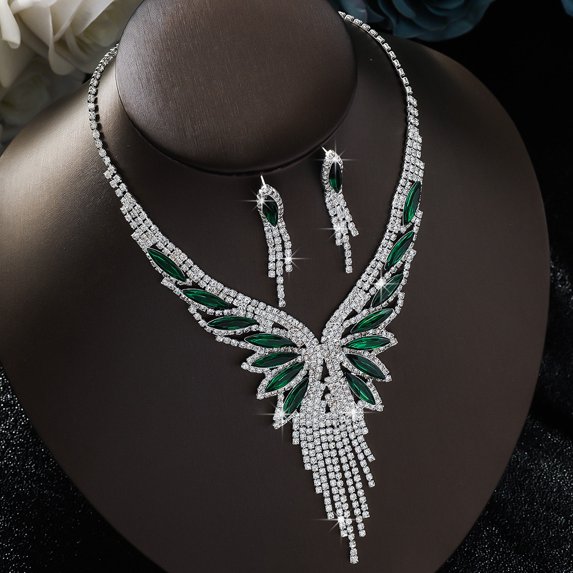 Sunyuer Rhinestone Jewelry Set Tassel Necklace Earrings Sparkly Wedding Necklaces Set for Women