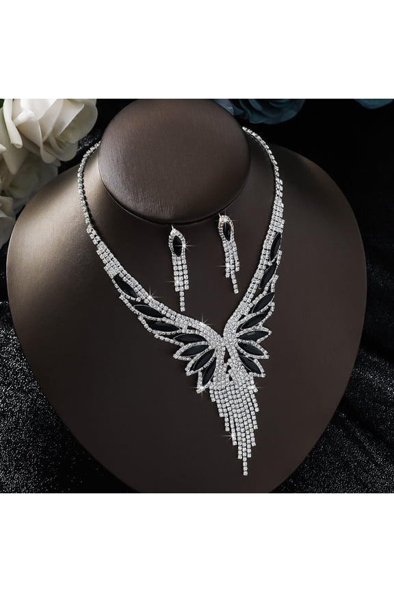 Rhinestone Jewelry Set Tassel Necklace Earrings Sparkly Wedding Necklaces Set for Women