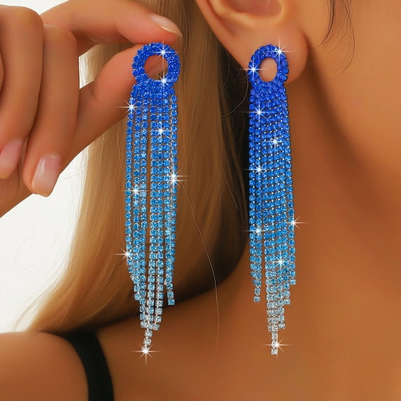 Sunyuer Rhinestone Tassel Wedding Bridal Dangle Earrings Sparkly Drop Crystal Earrings Long Dangle Costume Jewelry