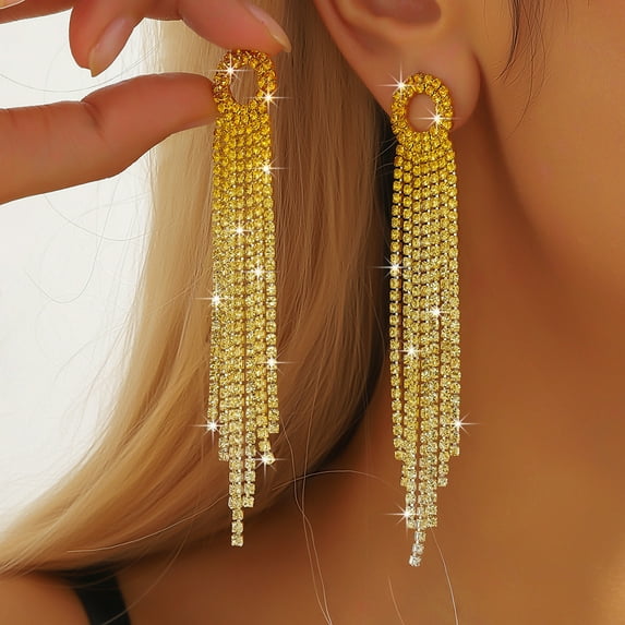 Sunyuer Rhinestone Tassel Wedding Bridal Dangle Earrings Sparkly Drop Crystal Earrings Long Dangle Costume Jewelry