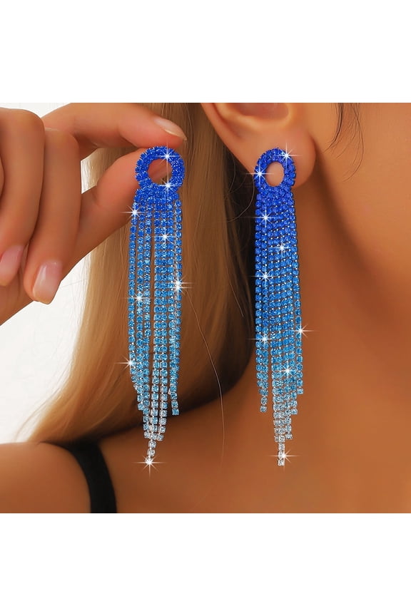 Rhinestone Tassel Wedding Bridal Dangle Earrings Sparkly Drop Crystal Earrings Long Dangle Costume Jewelry